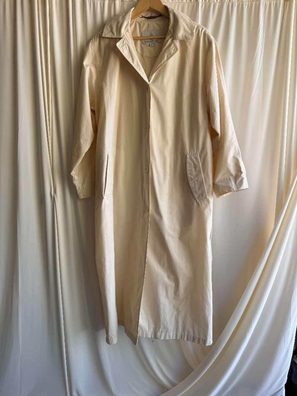 Vintage London Fog Cream Minimalist Long Rain Coat Trench Coat Size 14